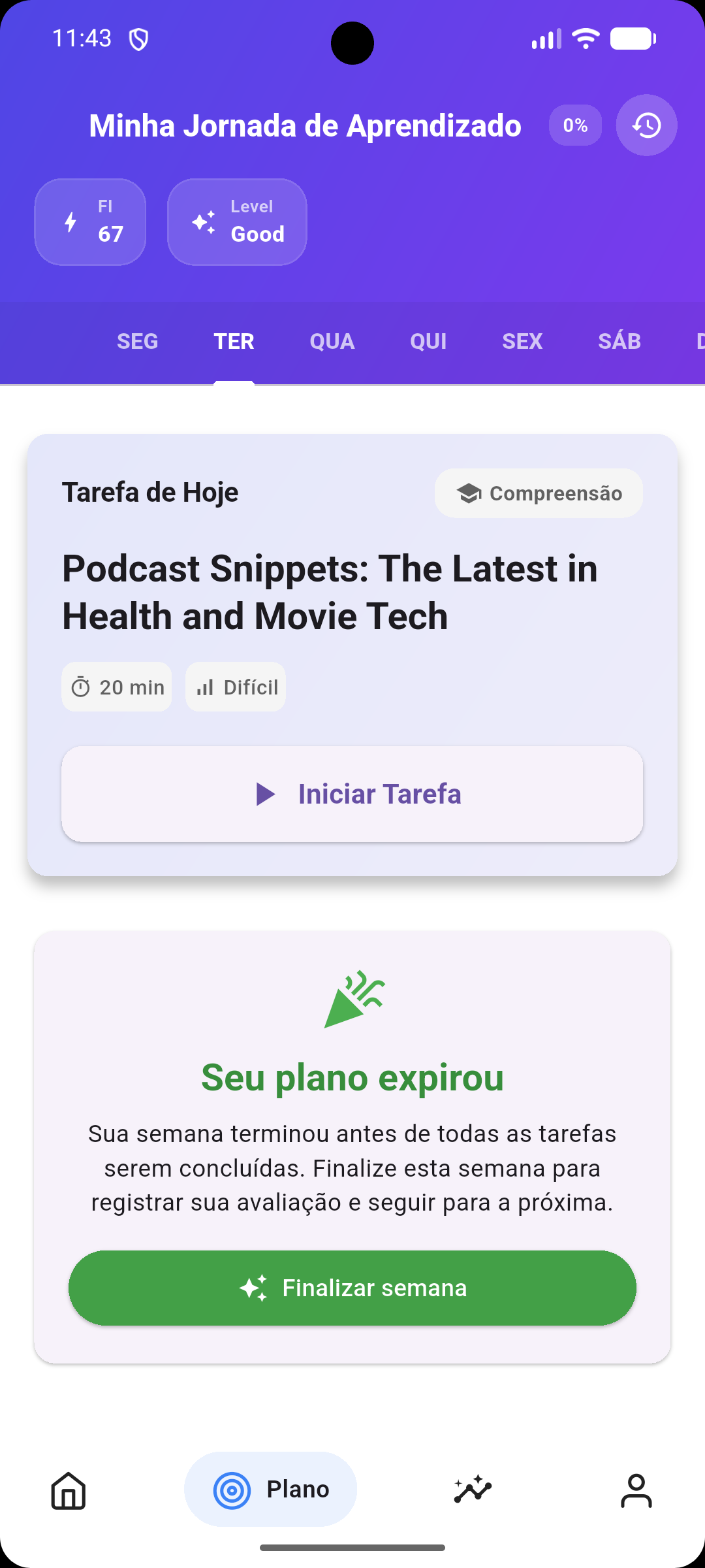 Plano adaptativo semanal